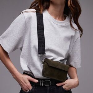 All Saints l Olive Green Suede Crossbody Bag